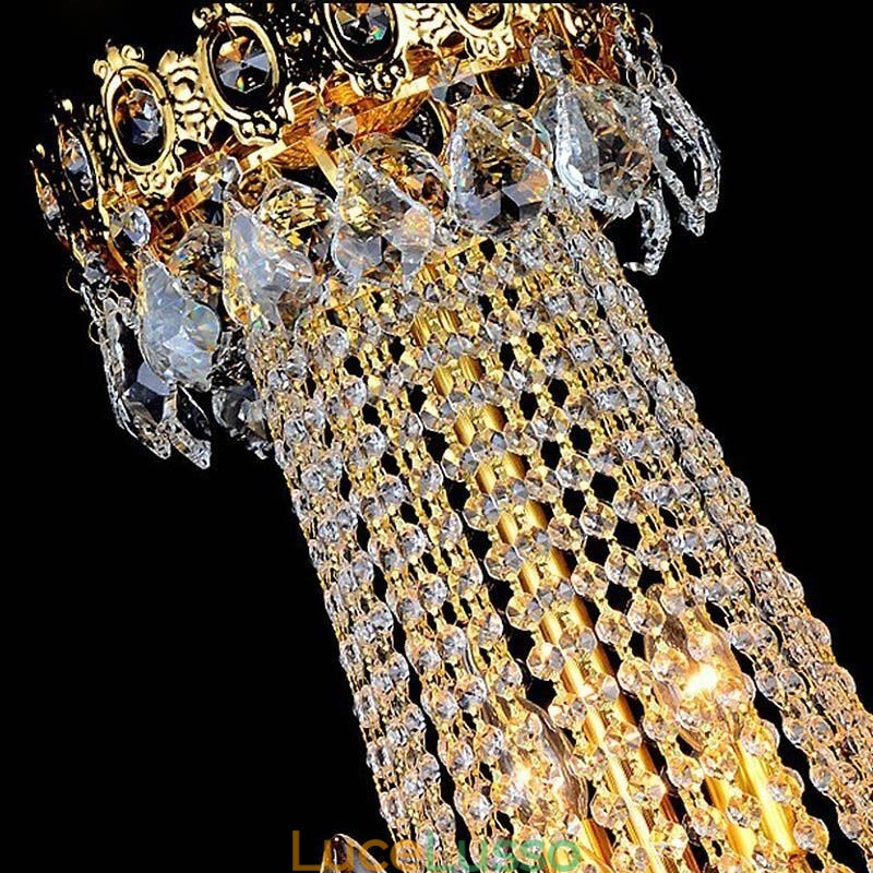 Lampadario di cristallo di lusso europeo, lampada a sospensione per scale duplex