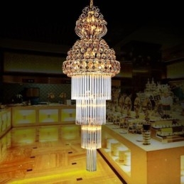 Lampadario retrò in cristallo stile impero, pendente lungo di lusso