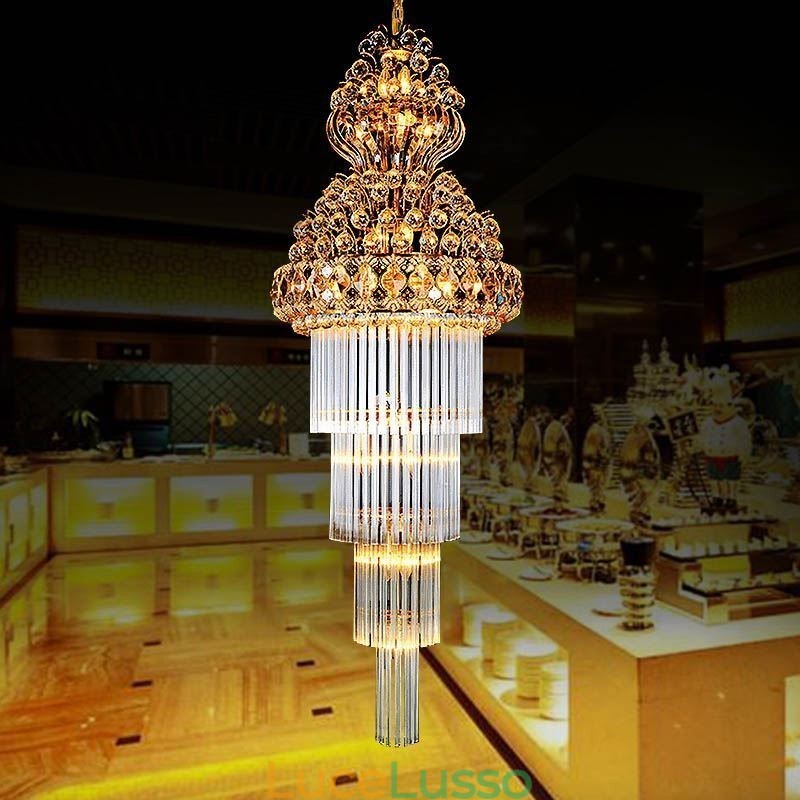 Lampadario retrò in cristallo stile impero, pendente lungo di lusso