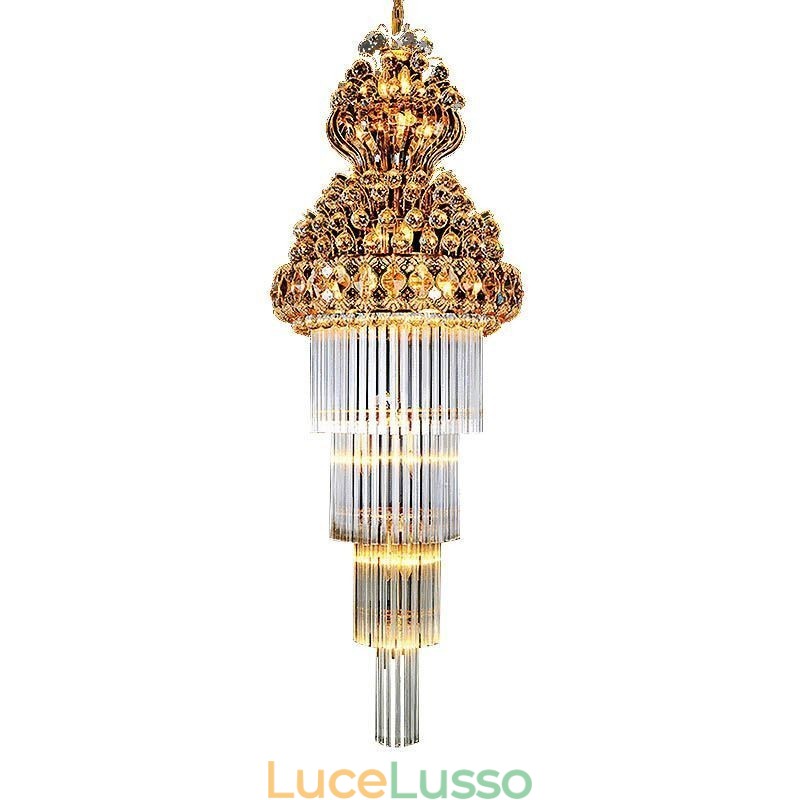 Lampadario retrò in cristallo stile impero, pendente lungo di lusso