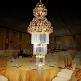 Lampadario retrò in cristallo stile impero, pendente lungo di lusso