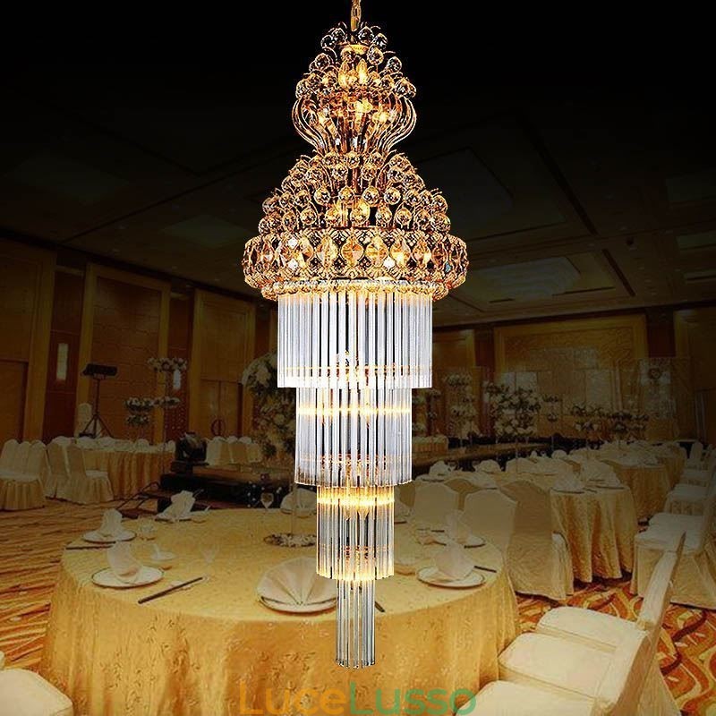 Lampadario retrò in cristallo stile impero, pendente lungo di lusso