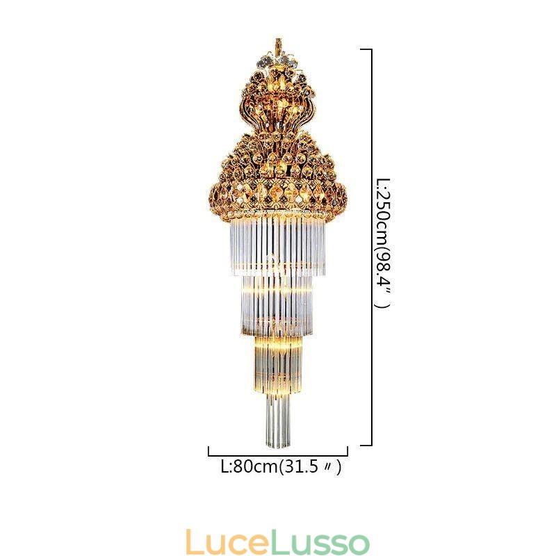 Lampadario retrò in cristallo stile impero, pendente lungo di lusso