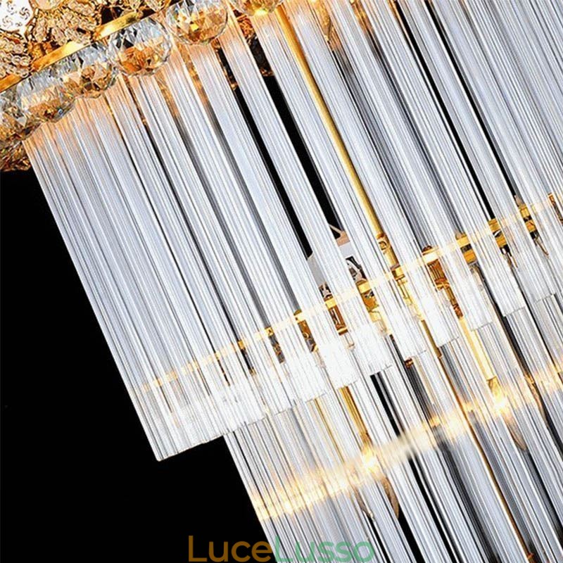 Lampadario retrò in cristallo stile impero, pendente lungo di lusso