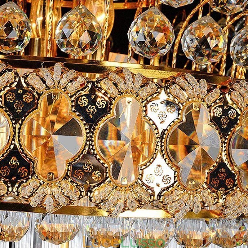Lampadario retrò in cristallo stile impero, pendente lungo di lusso