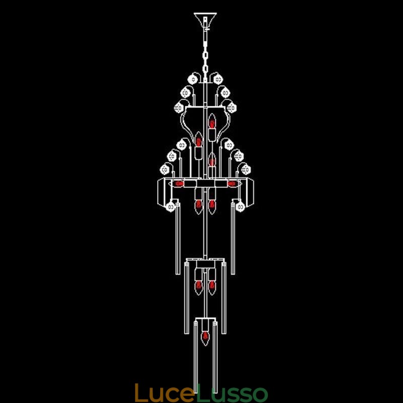 Lampadario retrò in cristallo stile impero, pendente lungo di lusso