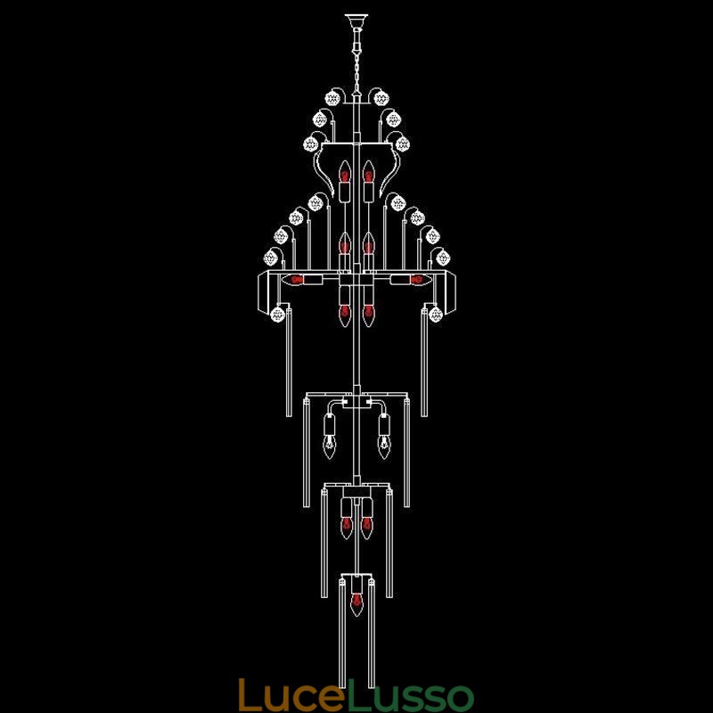 Lampadario retrò in cristallo stile impero, pendente lungo di lusso