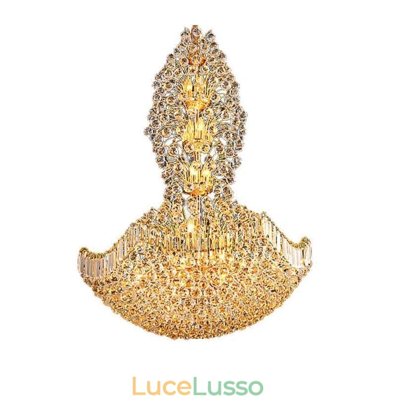 Lampadario europeo in cristallo stile impero, grande lampada a sospensione color oro