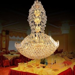 Lampadario europeo in cristallo stile impero, grande lampada a sospensione color oro