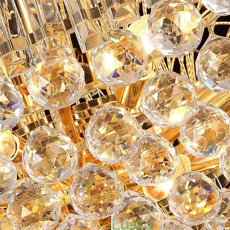 Lampadario europeo in cristallo stile impero, grande lampada a sospensione color oro