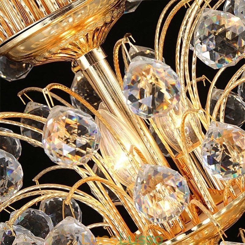 Lampadario europeo in cristallo stile impero, grande lampada a sospensione color oro