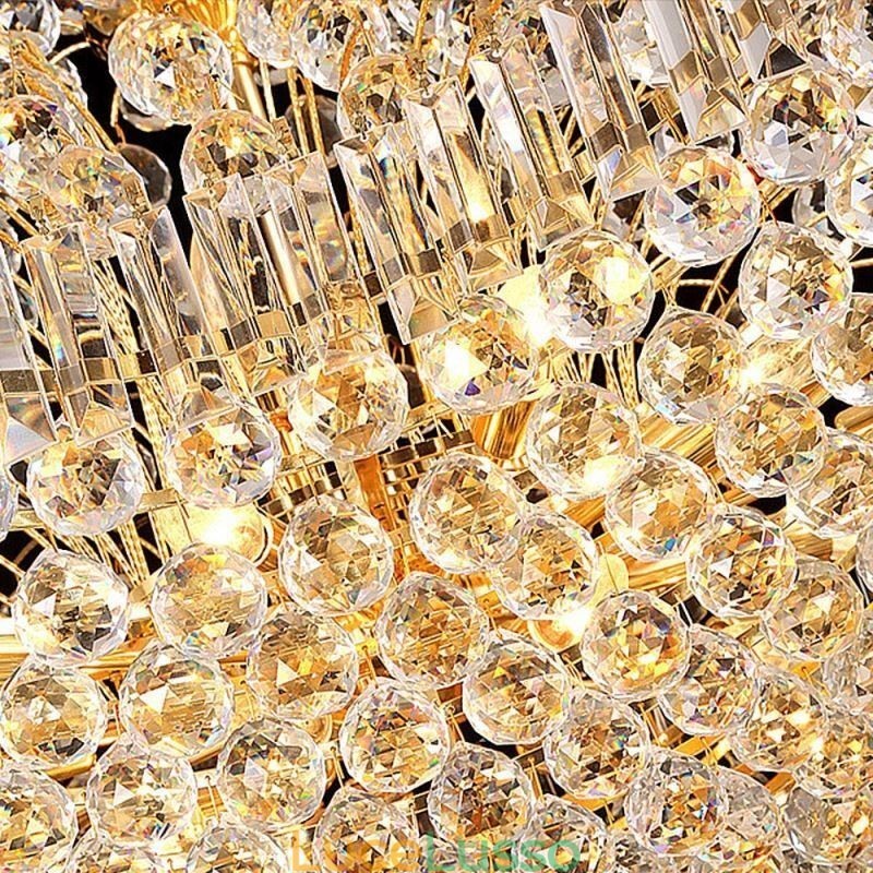 Lampadario europeo in cristallo stile impero, grande lampada a sospensione color oro