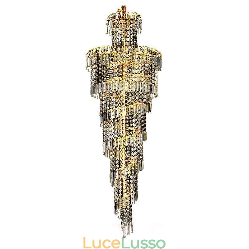 Lampadario di cristallo europeo grande forma rotonda pendente lungo