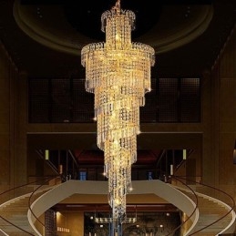 Lampadario di cristallo europeo grande forma rotonda pendente lungo