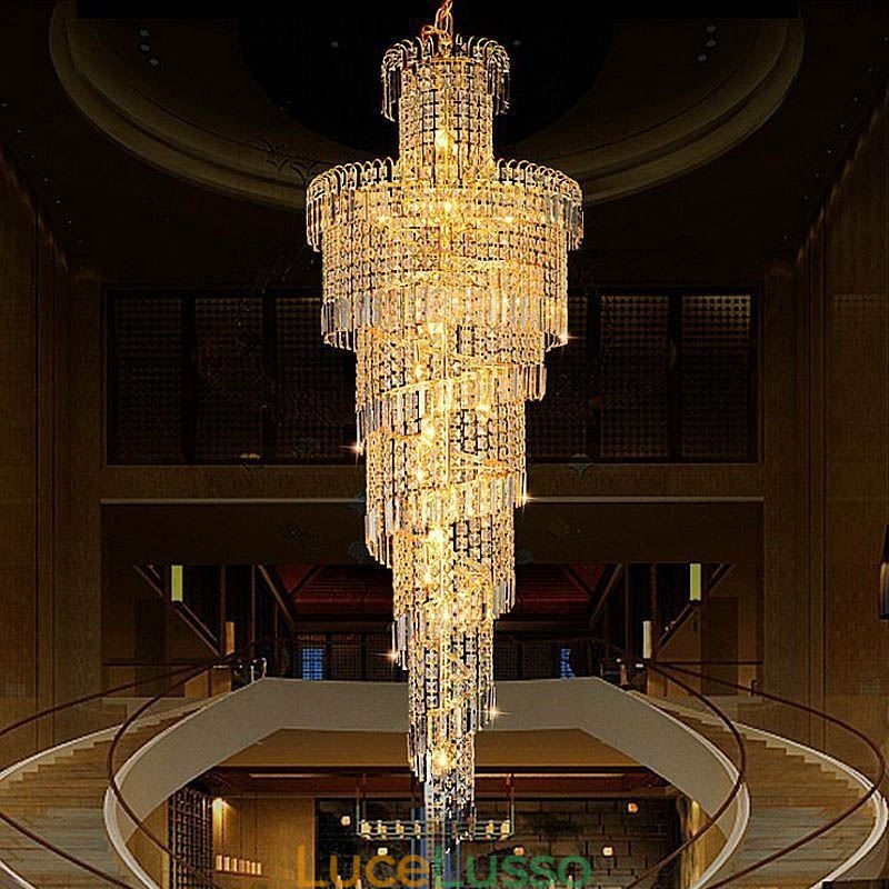 Lampadario di cristallo europeo grande forma rotonda pendente lungo
