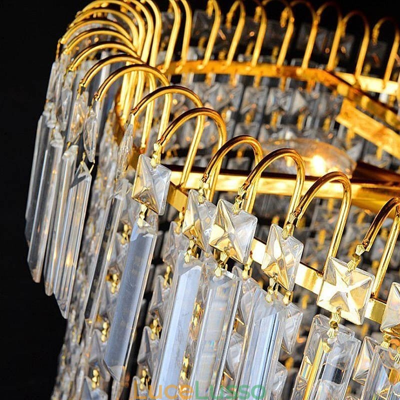 Lampadario di cristallo europeo grande forma rotonda pendente lungo