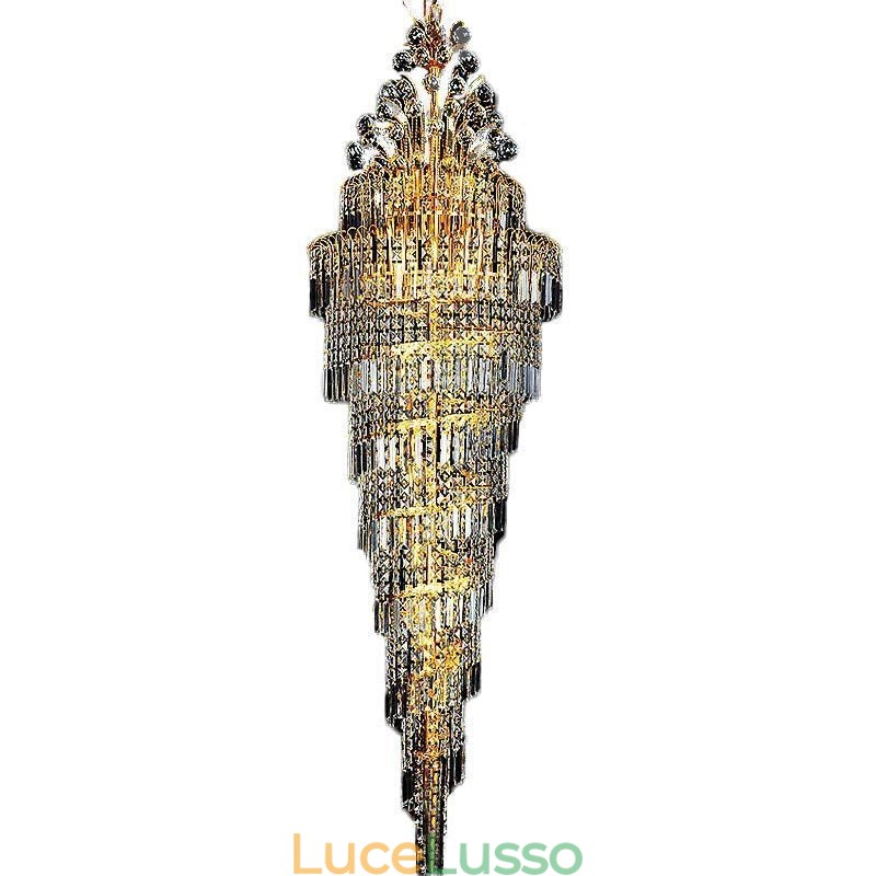 Elegante lampadario in cristallo stile impero, pendente lungo di lusso europeo