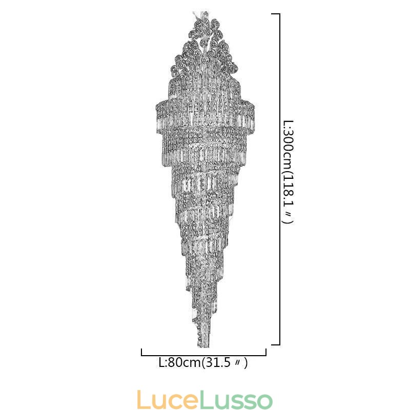 Elegante lampadario in cristallo stile impero, pendente lungo di lusso europeo