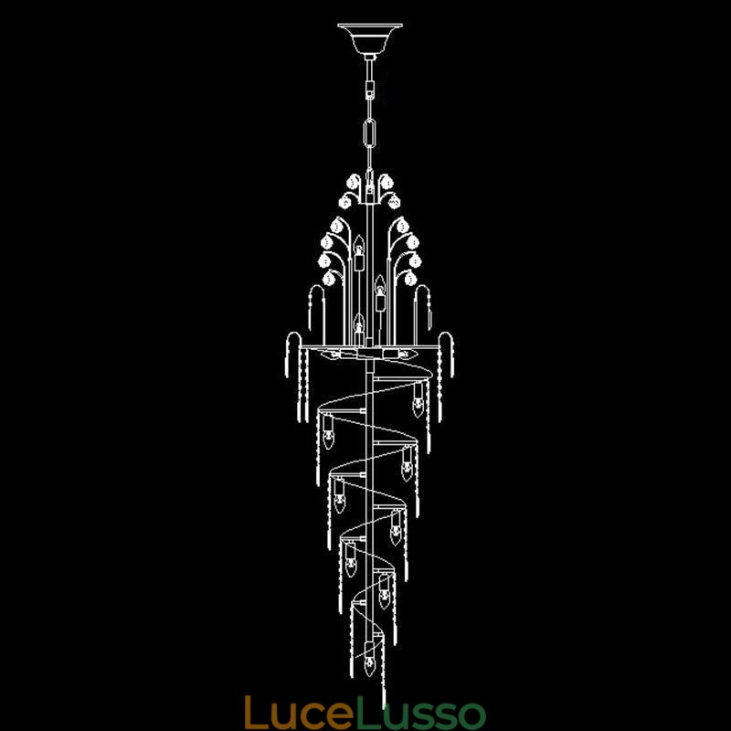 Elegante lampadario in cristallo stile impero, pendente lungo di lusso europeo