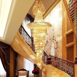 Lampadario di cristallo di lusso moderno europeo grazioso lungo pendente duplex scala
