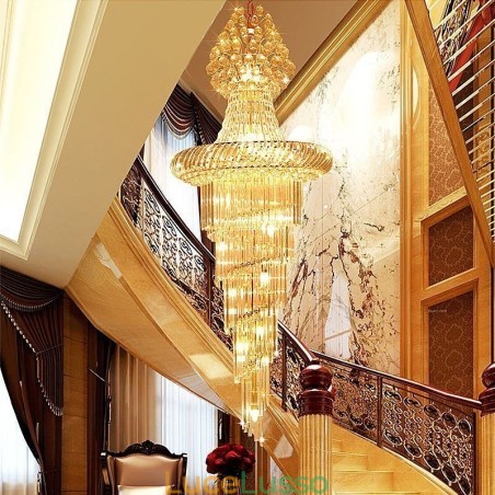 Lampadario di cristallo di lusso moderno europeo grazioso lungo pendente duplex scala Lampadario di cristallo di lusso moderno europeo grazioso lungo pendente duplex scala