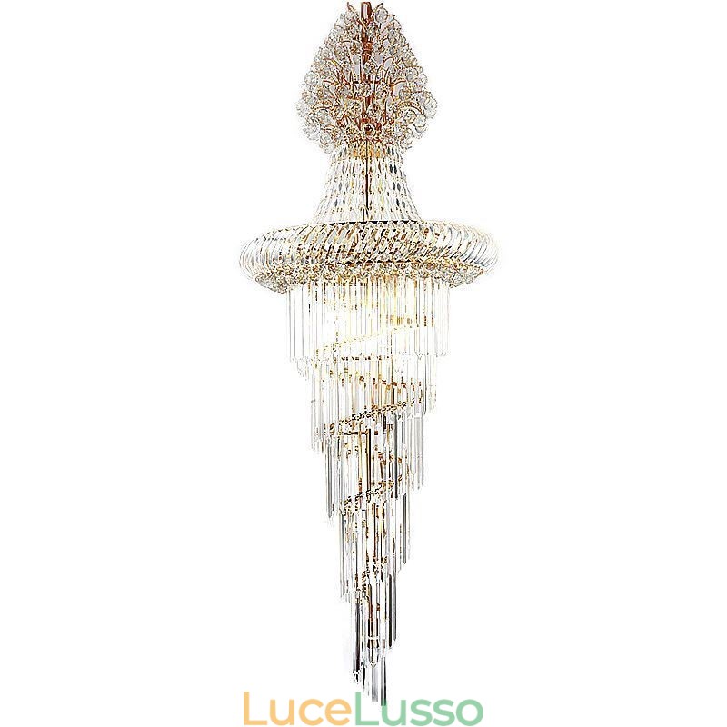 Lampadario di cristallo di lusso moderno europeo grazioso lungo pendente duplex scala