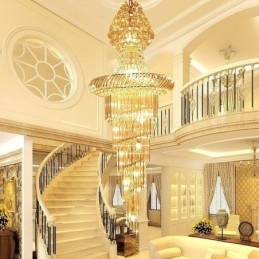 Lampadario di cristallo di lusso moderno europeo grazioso lungo pendente duplex scala