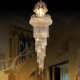 Grazioso lampadario di cristallo moderno semplice lungo pendente duplex scala