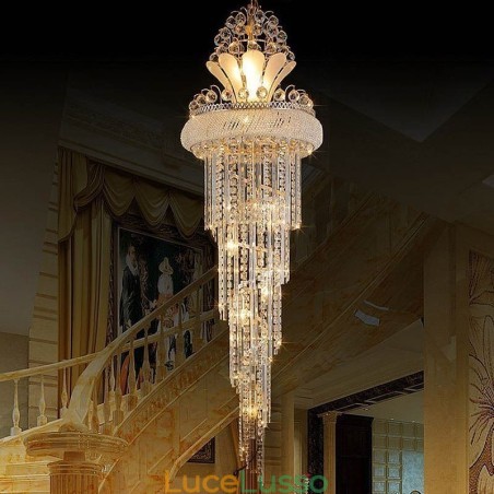 Grazioso lampadario di cristallo moderno semplice lungo pendente duplex scala Grazioso lampadario di cristallo moderno semplice lungo pendente duplex scala