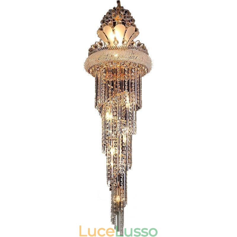Grazioso lampadario di cristallo moderno semplice lungo pendente duplex scala