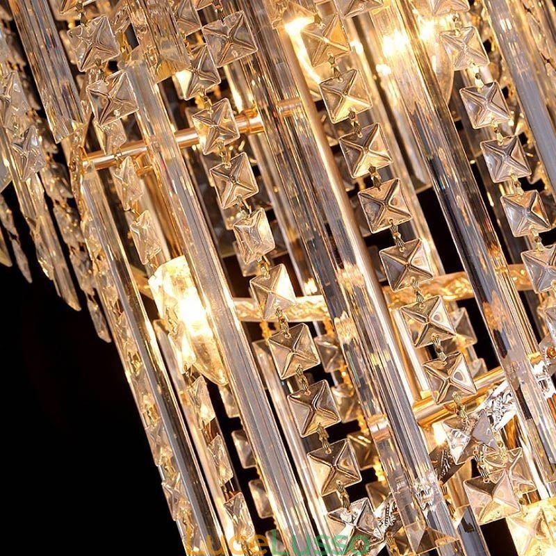 Grazioso lampadario di cristallo moderno semplice lungo pendente duplex scala