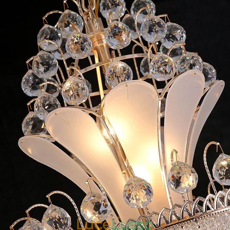 Grazioso lampadario di cristallo moderno semplice lungo pendente duplex scala