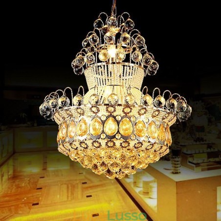 Lampadario moderno in stile impero dorato, semplice lampada a sospensione in cristallo Lampadario moderno in stile impero dorato, semplice lampada a sospensione in cristallo