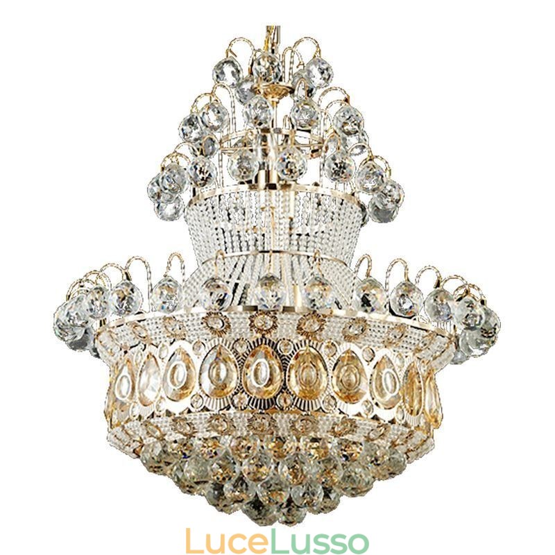 Lampadario moderno in stile impero dorato, semplice lampada a sospensione in cristallo
