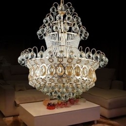 Lampadario moderno in stile impero dorato, semplice lampada a sospensione in cristallo