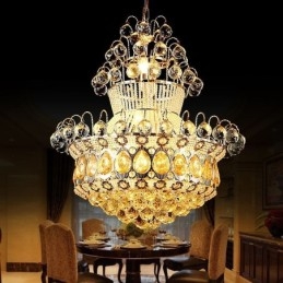 Lampadario moderno in stile impero dorato, semplice lampada a sospensione in cristallo