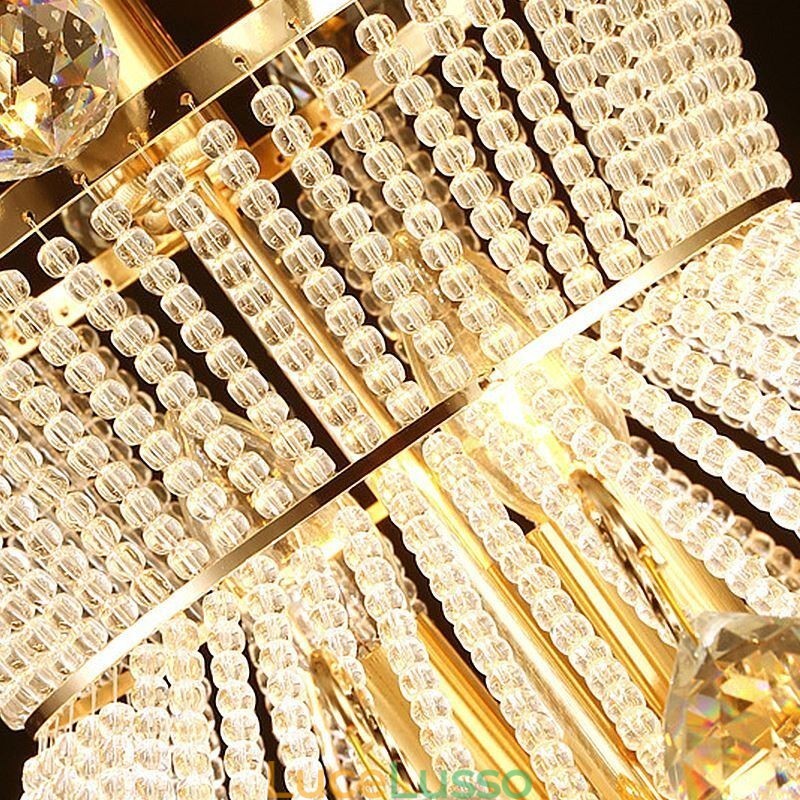 Lampadario moderno in stile impero dorato, semplice lampada a sospensione in cristallo