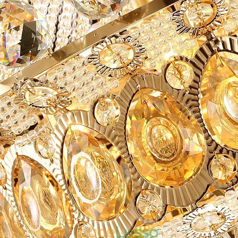 Lampadario moderno in stile impero dorato, semplice lampada a sospensione in cristallo