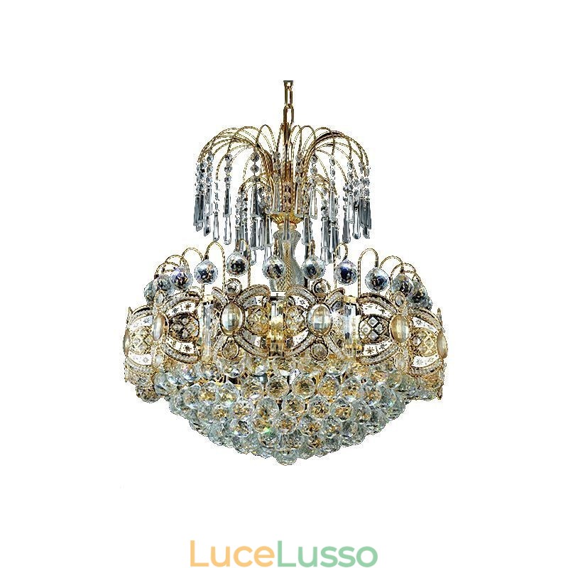 Grazioso lampadario di cristallo classico color oro