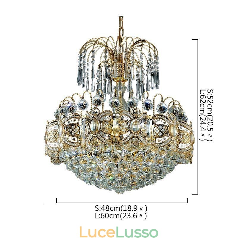 Grazioso lampadario di cristallo classico color oro