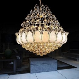 Lampadario Impero in Cristallo Contemporaneo Colore Oro Lampada a Sospensione Lotus