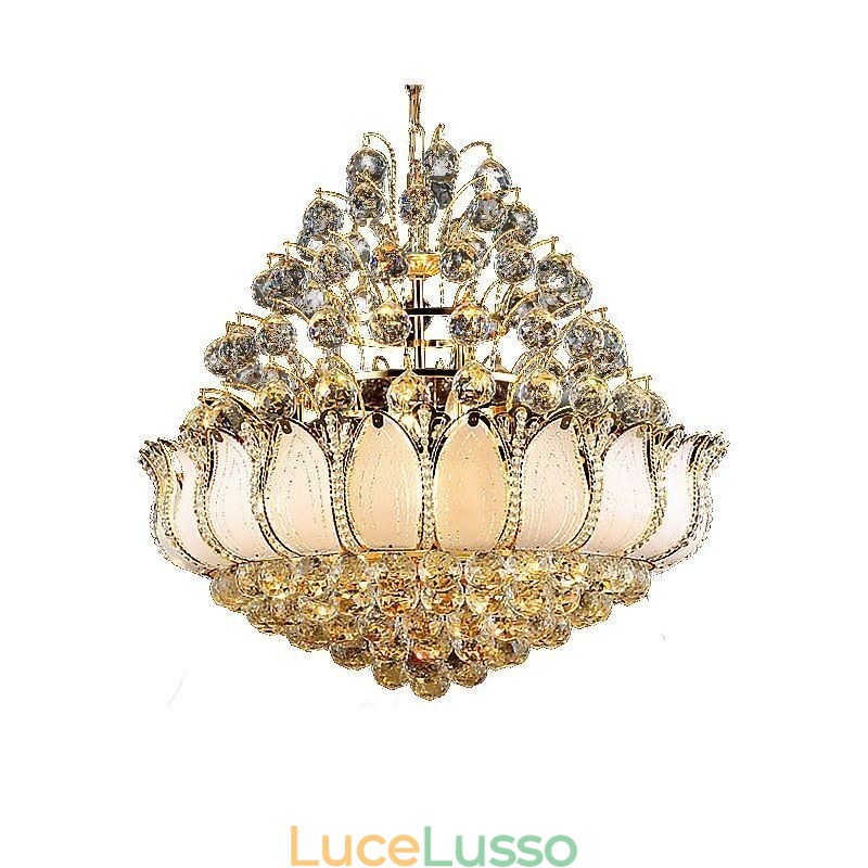 Lampadario Impero in Cristallo Contemporaneo Colore Oro Lampada a Sospensione Lotus