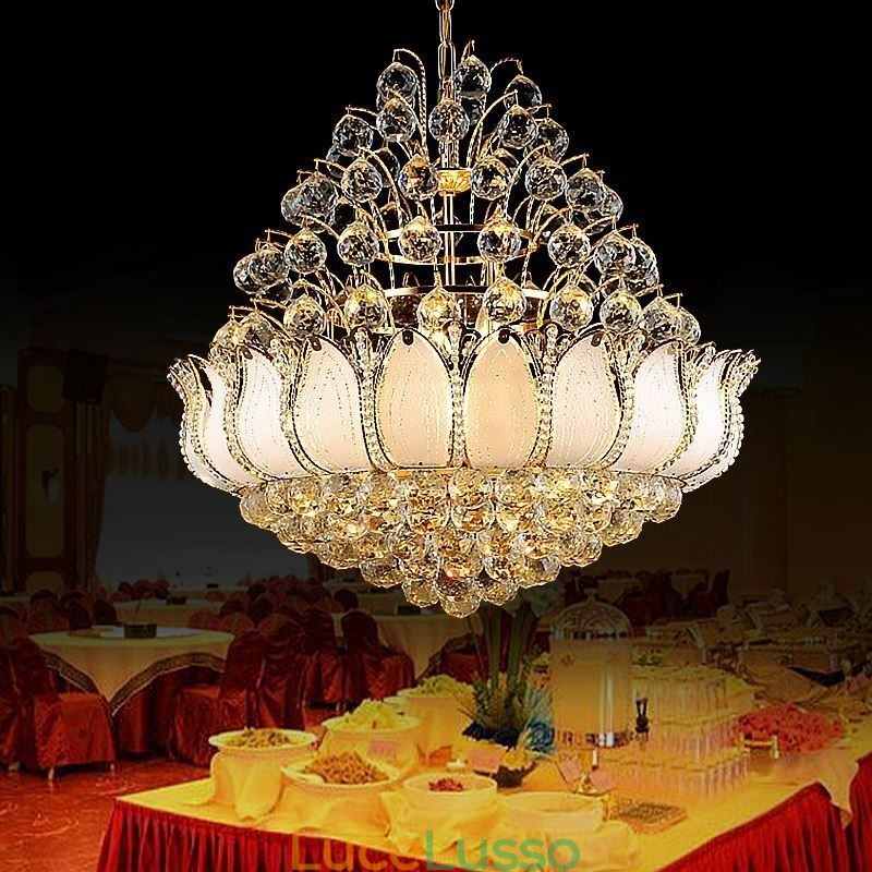 Lampadario Impero in Cristallo Contemporaneo Colore Oro Lampada a Sospensione Lotus