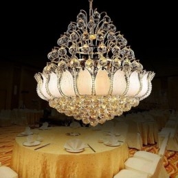 Lampadario Impero in Cristallo Contemporaneo Colore Oro Lampada a Sospensione Lotus