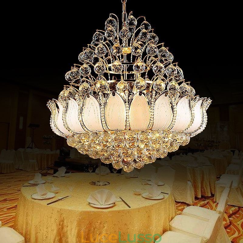Lampadario Impero in Cristallo Contemporaneo Colore Oro Lampada a Sospensione Lotus