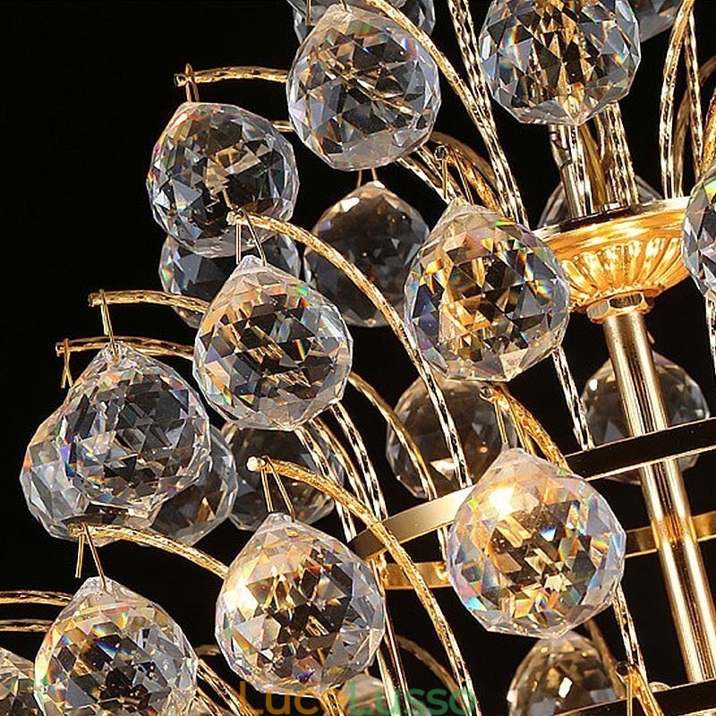 Lampadario Impero in Cristallo Contemporaneo Colore Oro Lampada a Sospensione Lotus