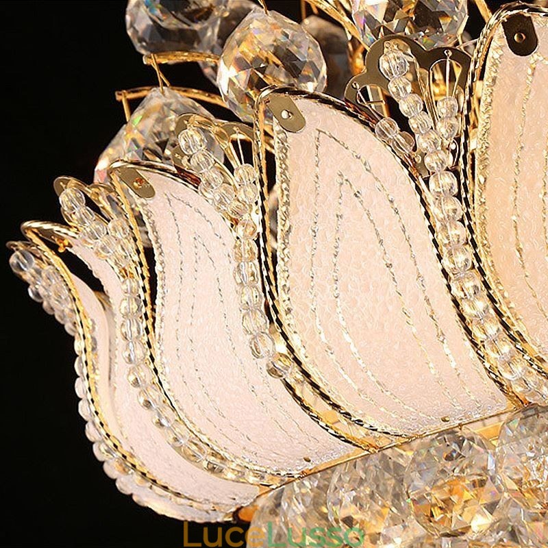 Lampadario Impero in Cristallo Contemporaneo Colore Oro Lampada a Sospensione Lotus