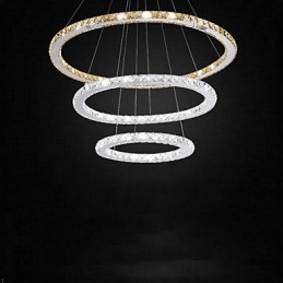 Lampade a sospensione Ambra e trasparente K9 Lampadario in cristallo Luci Illuminazione con 3 anelli