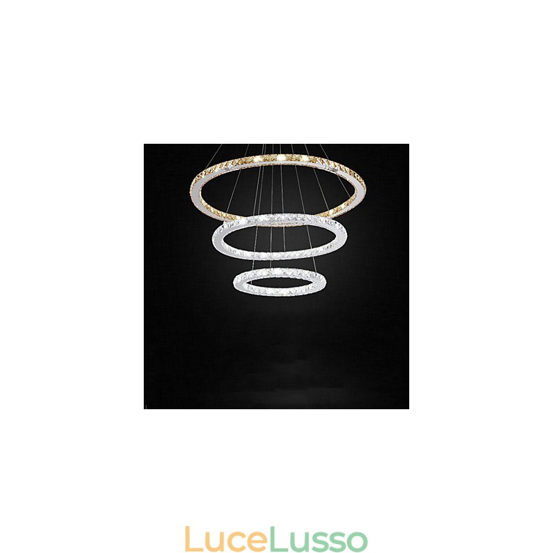 Lampade a sospensione Ambra e trasparente K9 Lampadario in cristallo Luci Illuminazione con 3 anelli