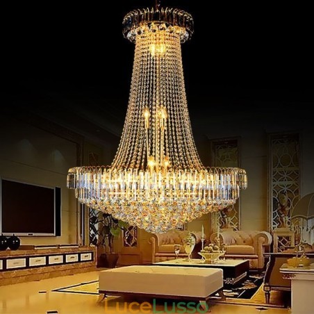 Elegante lampadario di cristallo europeo a sospensione lunga lampadario a sospensione duplex scala Elegante lampadario di cristallo europeo a sospensione lunga lampadario a sospensione duplex scala